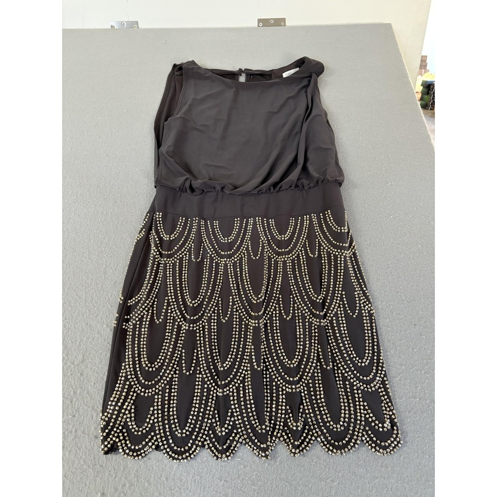 Cache Dress Womens 4 Black Beaded Cocktail Flapper Scallop Open Back Made in USA